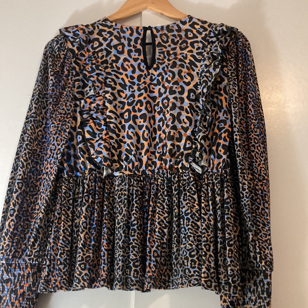 Anthropologie Blank London Moira Peplum Blouse Long Sleeves Leopard Print - Picture 4 of 8